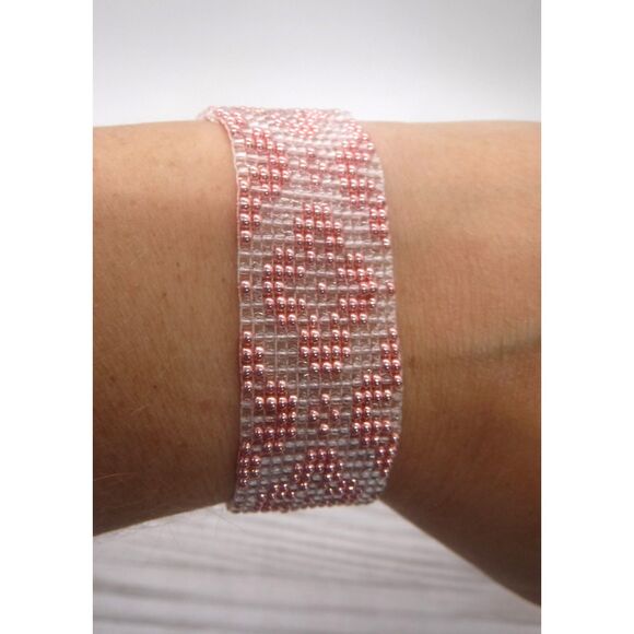 Hand Crafted Jewelry - Loom Beaded Bracelet Clear & Pink